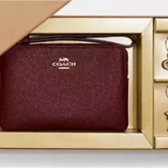 Coach Black Cherry Glitter Boxed Corner Zip Wristlet with Charms. 3 piec… - Picture 7 of 9